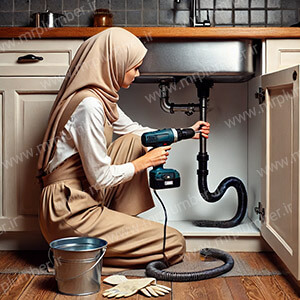 فنر زدن لوله فاضلاب آشپزخانه